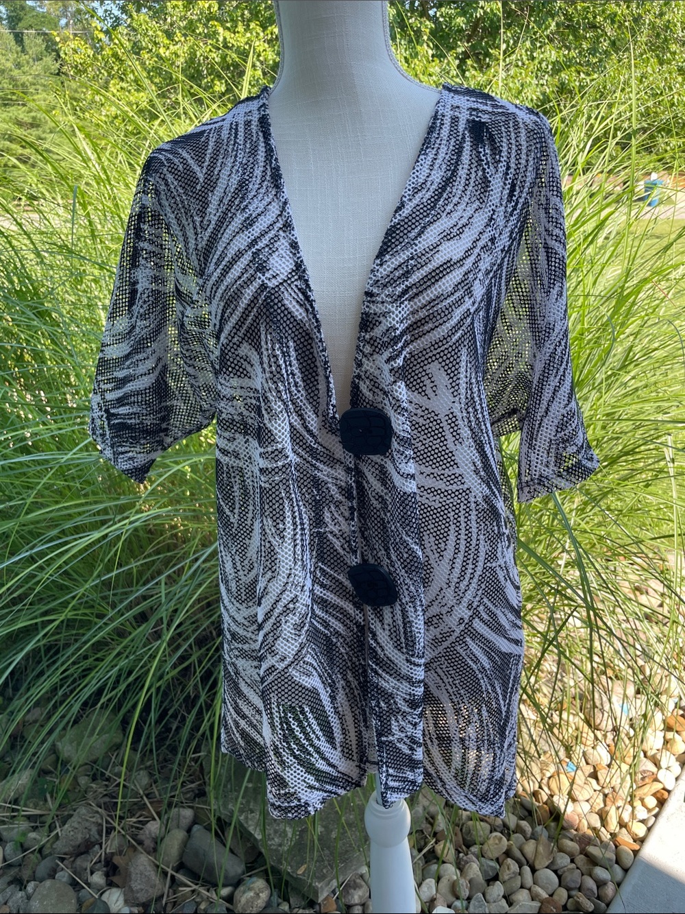 JM‎ Collection Beach Swim Cover-Up Black and White Mesh Sz XL